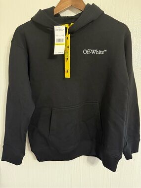 OFF-WHITE VIRGIL ABLOH KIDS PRINT HOODIE SWEATSHIRT BLACK MEDIUM 10-12
